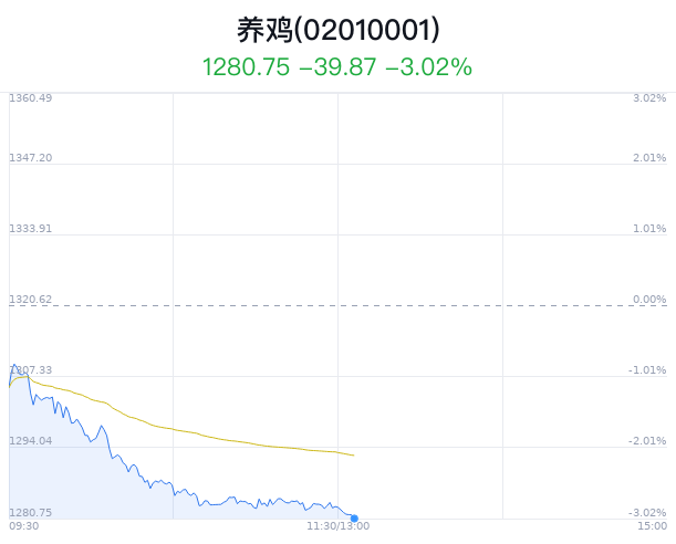 养鸡概念盘中跳水，华英农业跌2.03%