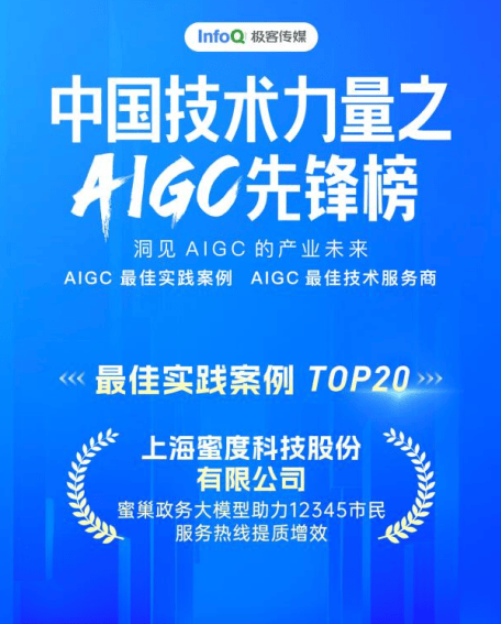 蜜度荣登AIGC先锋榜 蜜巢政务大模型助力市民服务热线提质增效