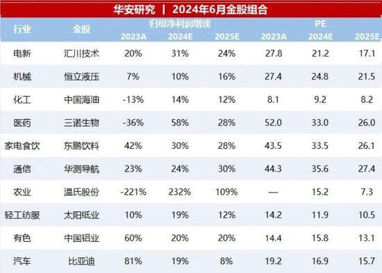 华安证券：2024年6月度十大金股