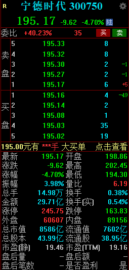 宁德时代盘中走低跌近5% 成交额近30亿元  第2张