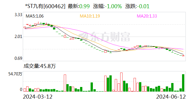 *ST九有：股票可能存在因股价低于1元而终止上市风险